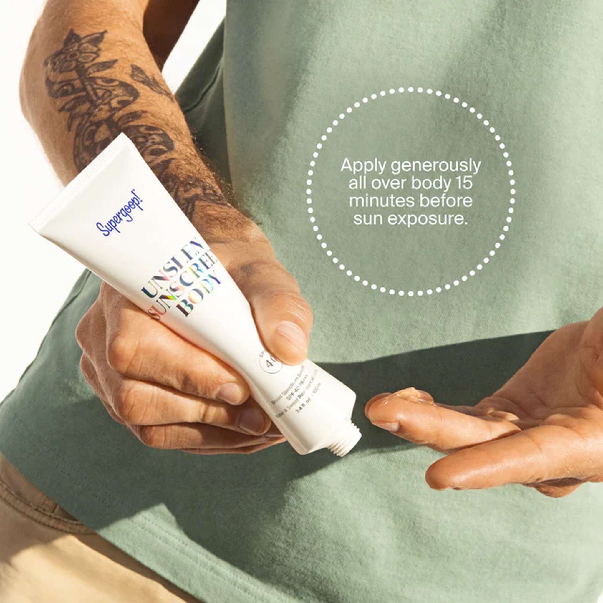 Person applying Unseen Sunscreen Body to hand before sun exposure
