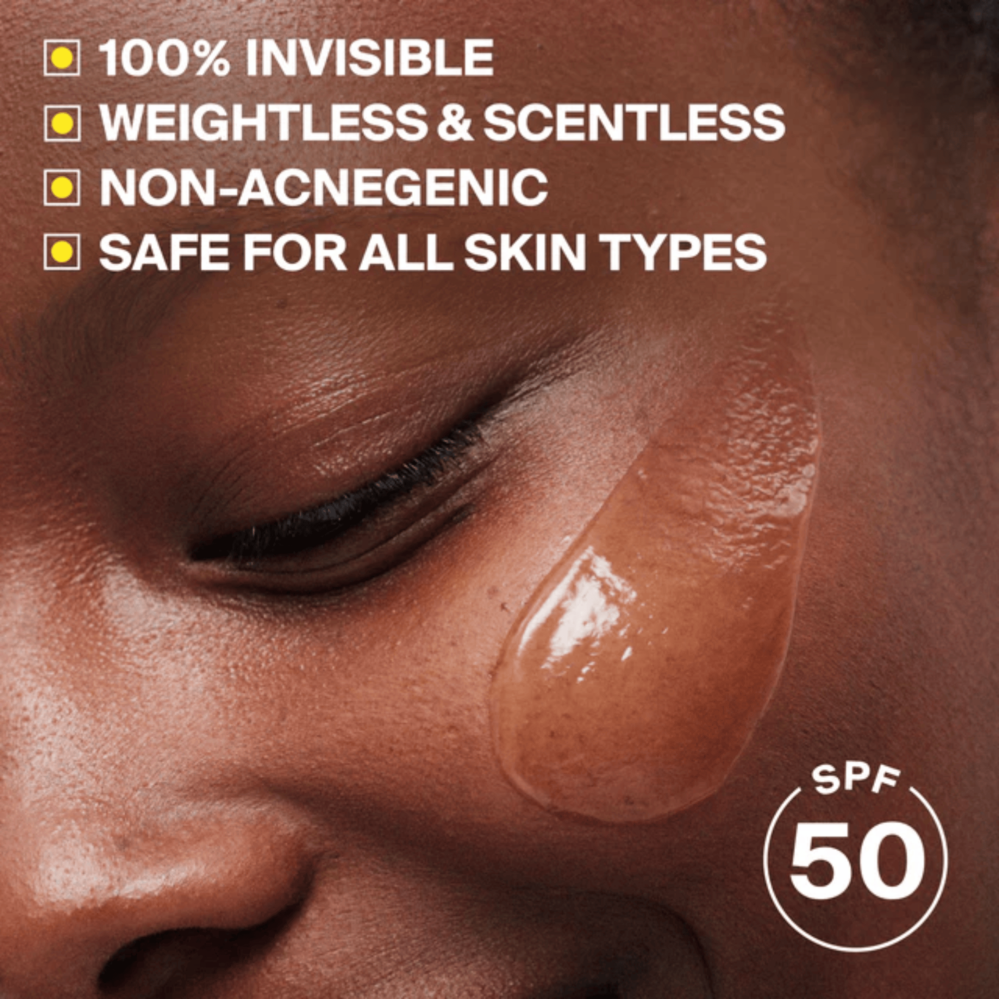 Invisible weightless SPF 50 gel sunscreen safe for all skin types