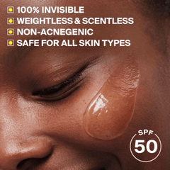 Invisible weightless SPF 50 gel sunscreen safe for all skin types