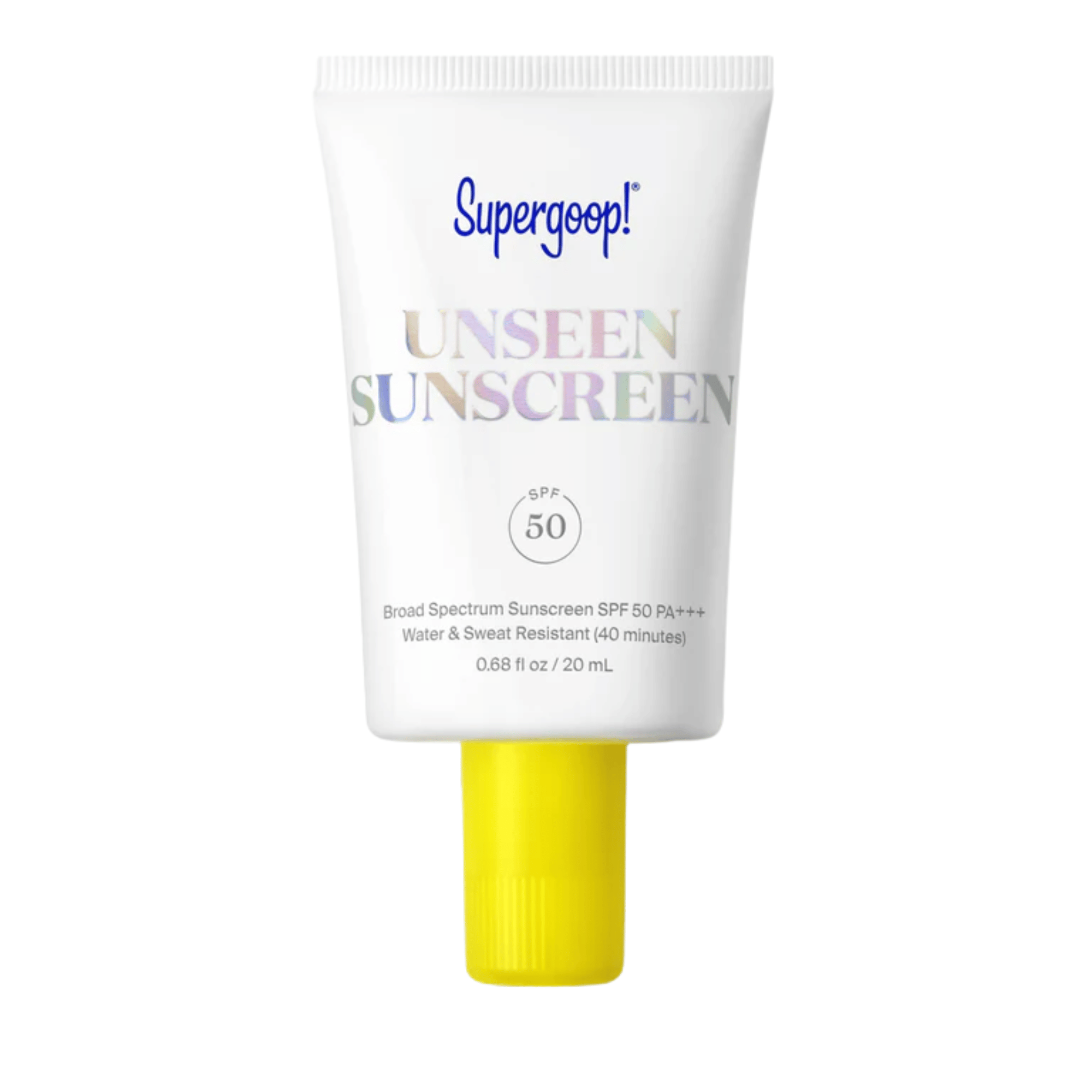 Supergoop Unseen Sunscreen SPF 50 travel size tube 0.68 fl oz