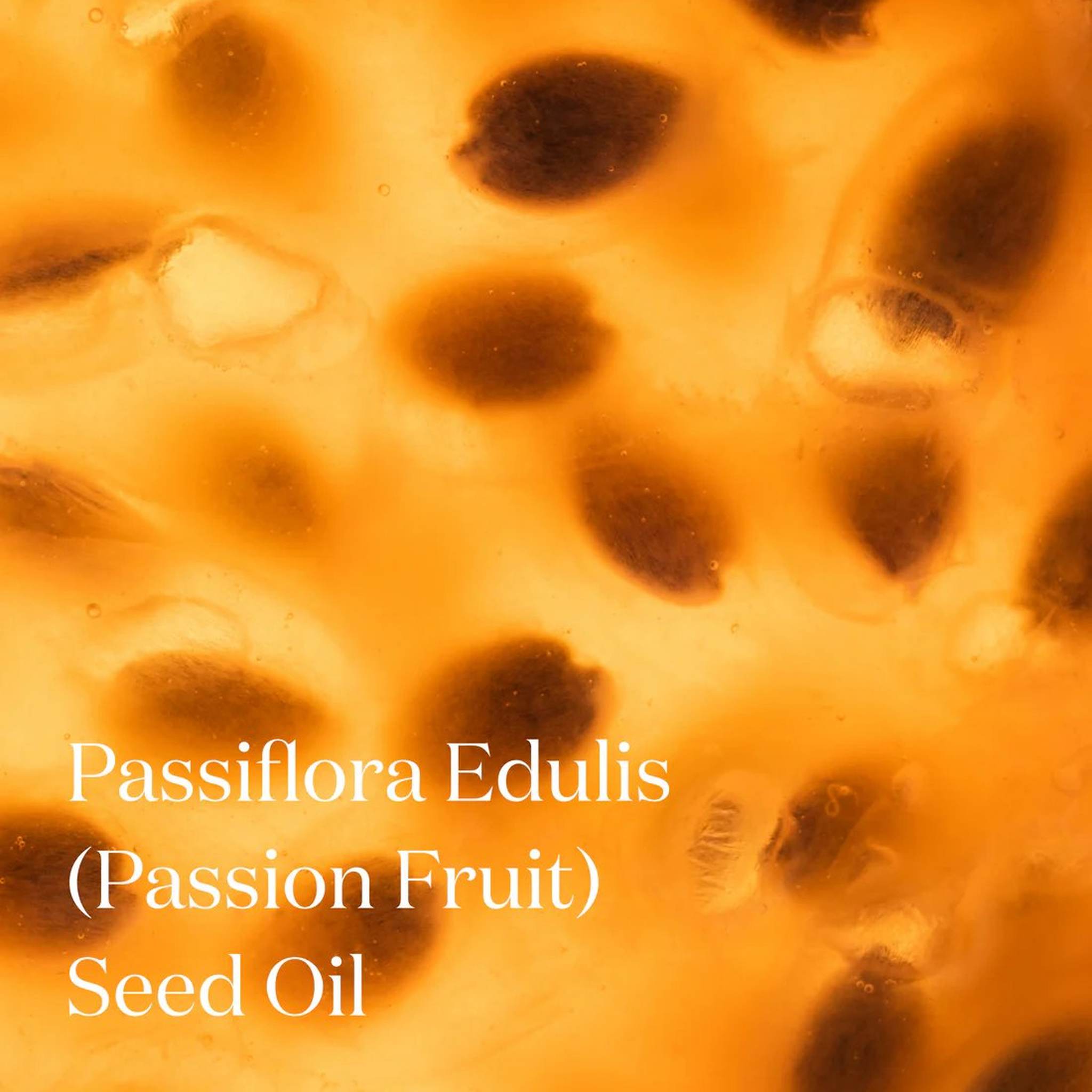 Macro close-up of passion fruit seeds highlighting Passiflora Edulis Passion Fruit Seed Oil key ingredient in Symbiome Recharge002