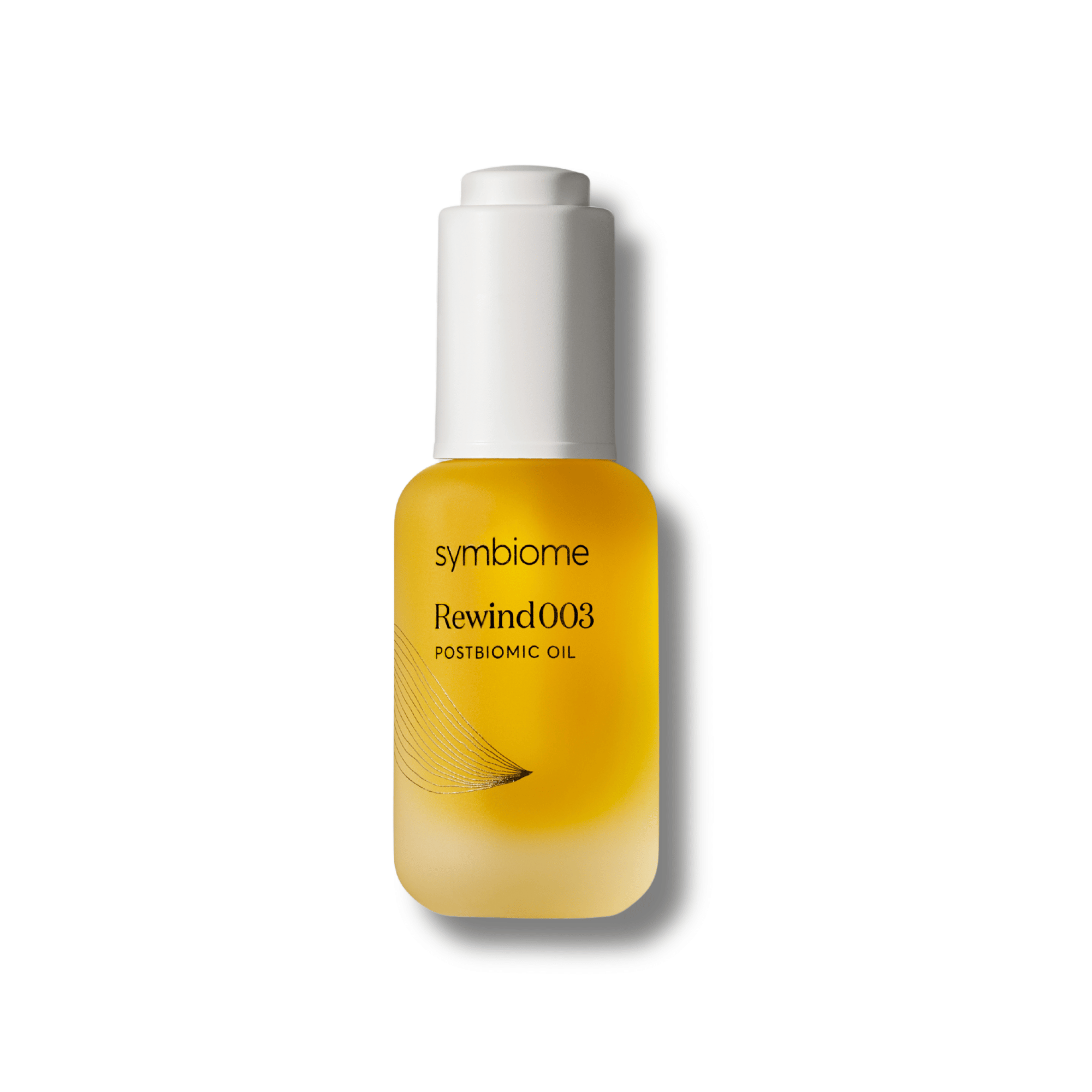 Symbiome Rewind003 Postbiomic Oil golden bottle with pump