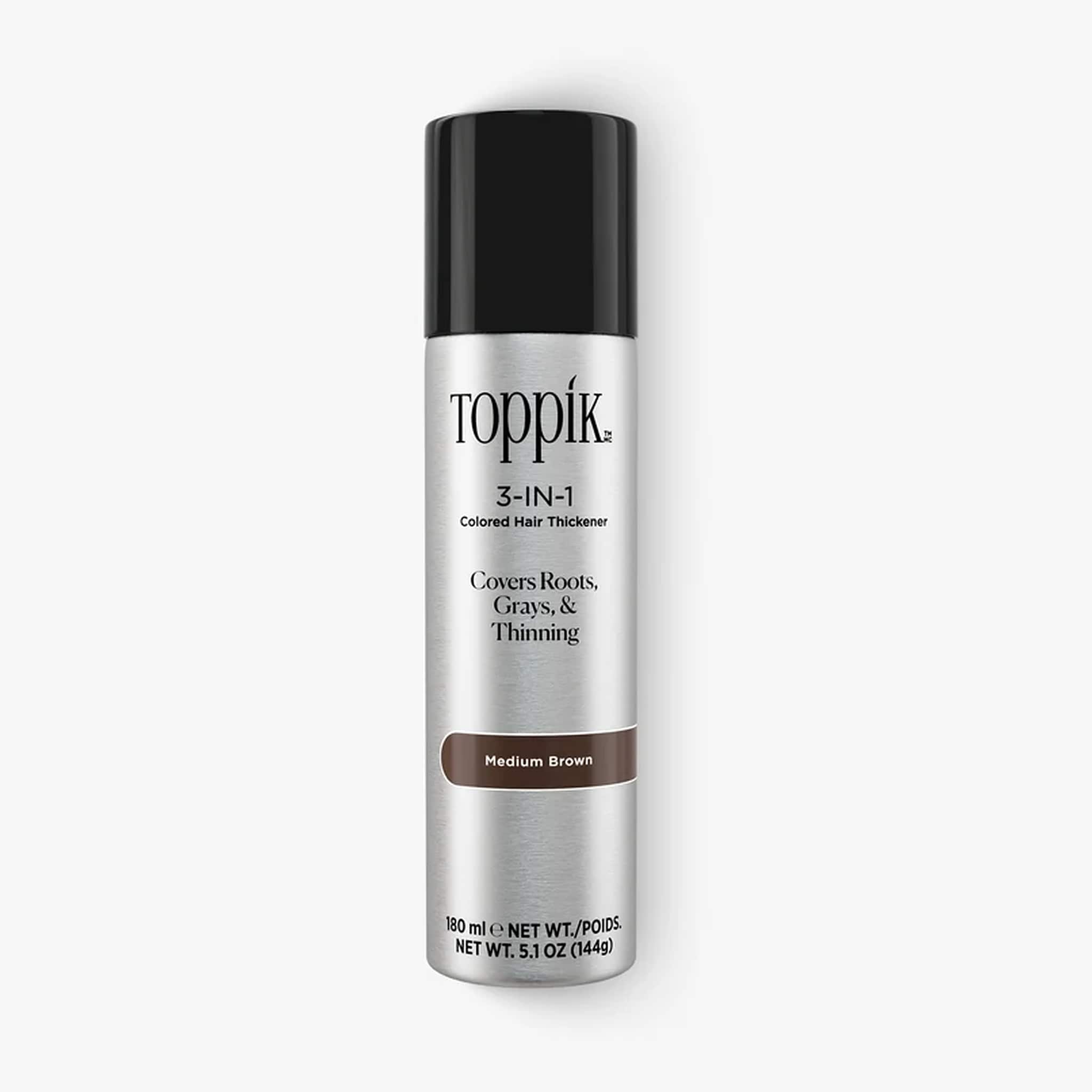 Toppik 3-in-1 Colored Hair Thickener spray in Medium Brown 5.1 oz can `