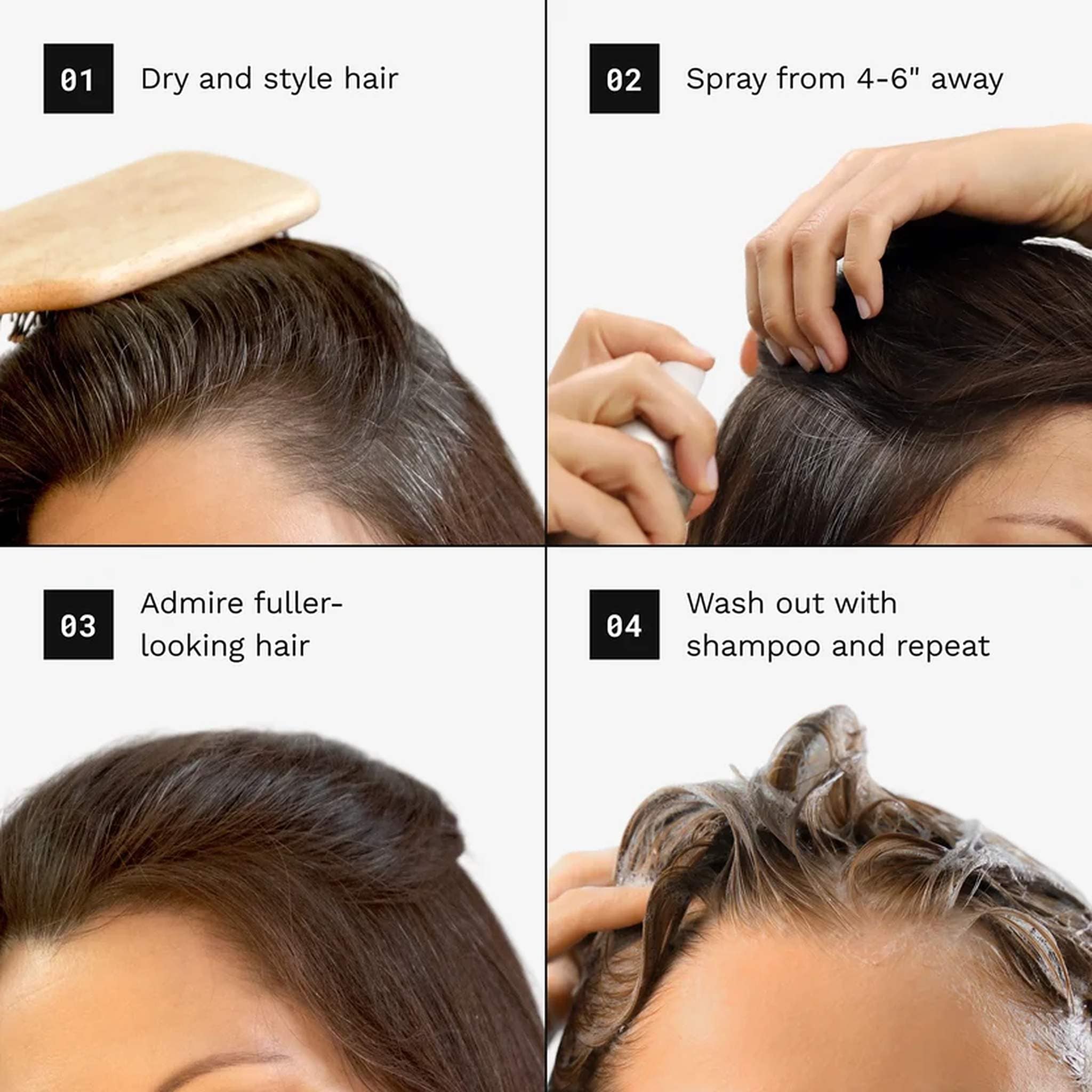 How to use Toppik hair thickener spray in four steps from styling to shampoo washout 4