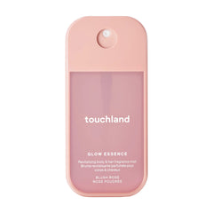 Touchland Glow Essence Blush Rose body and hair fragrance mist in a pink pocket spray bottle