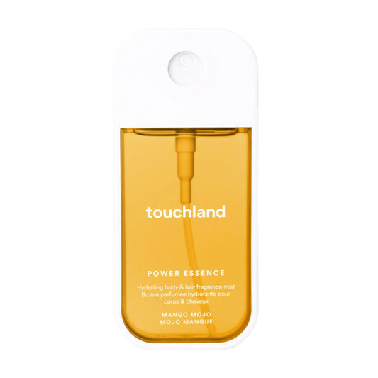 Touchland Power Essence Mango Mojo hydrating body and hair fragrance mist in a golden yellow pocket spray