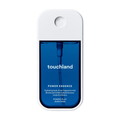 Touchland Power Essence Power Play hydrating body and hair fragrance mist in a white and blue pocket spray