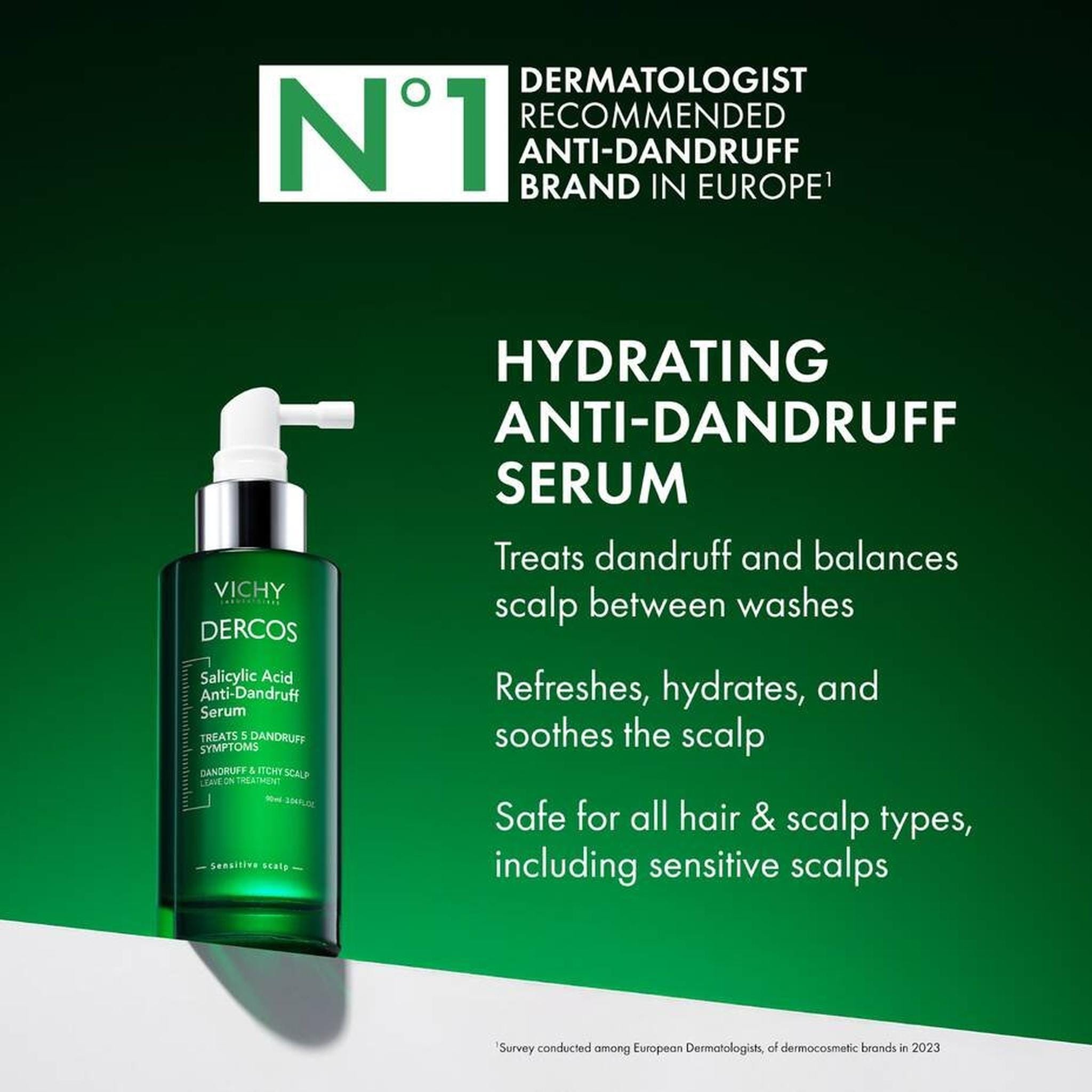 Vichy Dercos hydrating anti-dandruff serum — No. 1 dermatologist recommended anti-dandruff brand in Europe