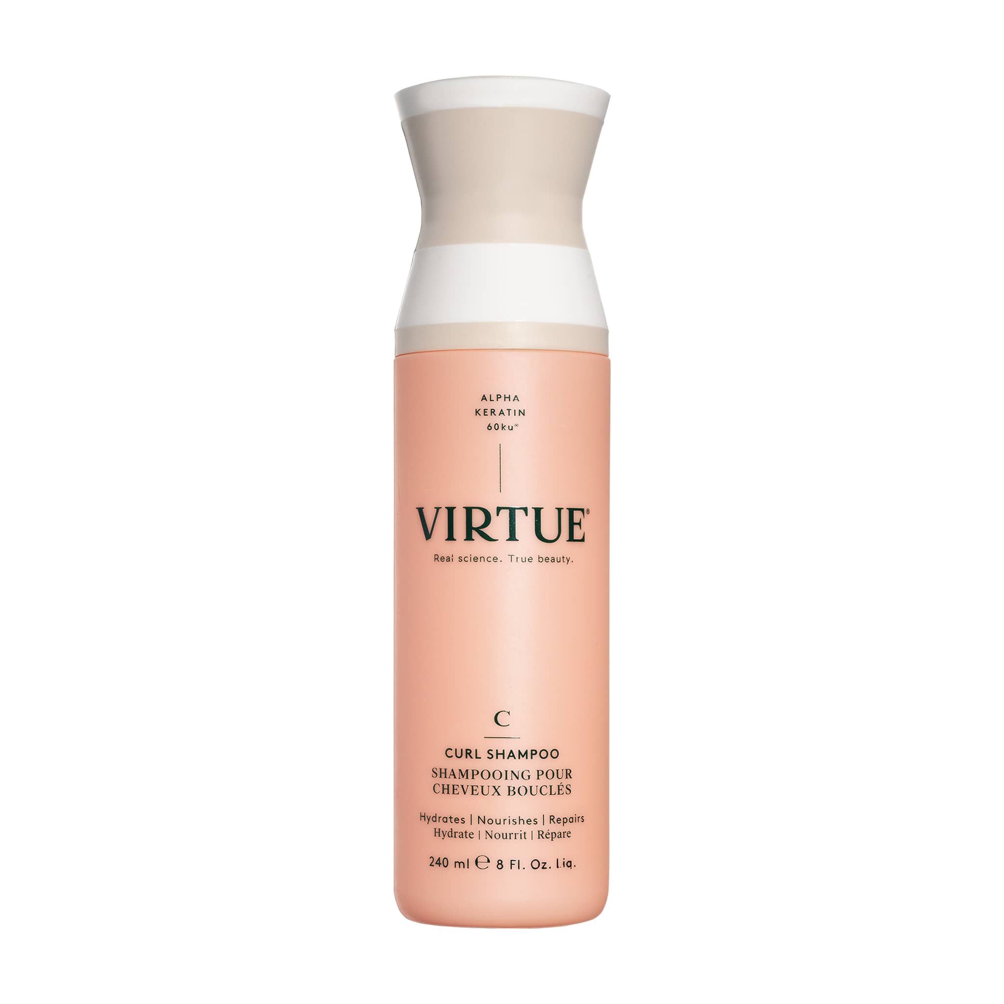 Virtue Curl Shampoo 8 oz bottle with Alpha Keratin that hydrates nourishes and repairs curly hair