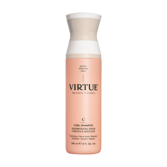Virtue Curl Shampoo 8 oz bottle with Alpha Keratin that hydrates nourishes and repairs curly hair