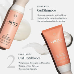 Virtue Curl Shampoo and Curl Conditioner two-step routine for hydrated defined curls