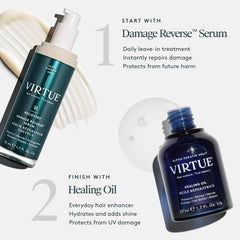 VIRTUE Damage Reverse Serum and Healing Oil two-step hair repair routine