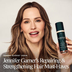 Jennifer Garner holding VIRTUE Damage Reverse Serum for repairing and strengthening hair
