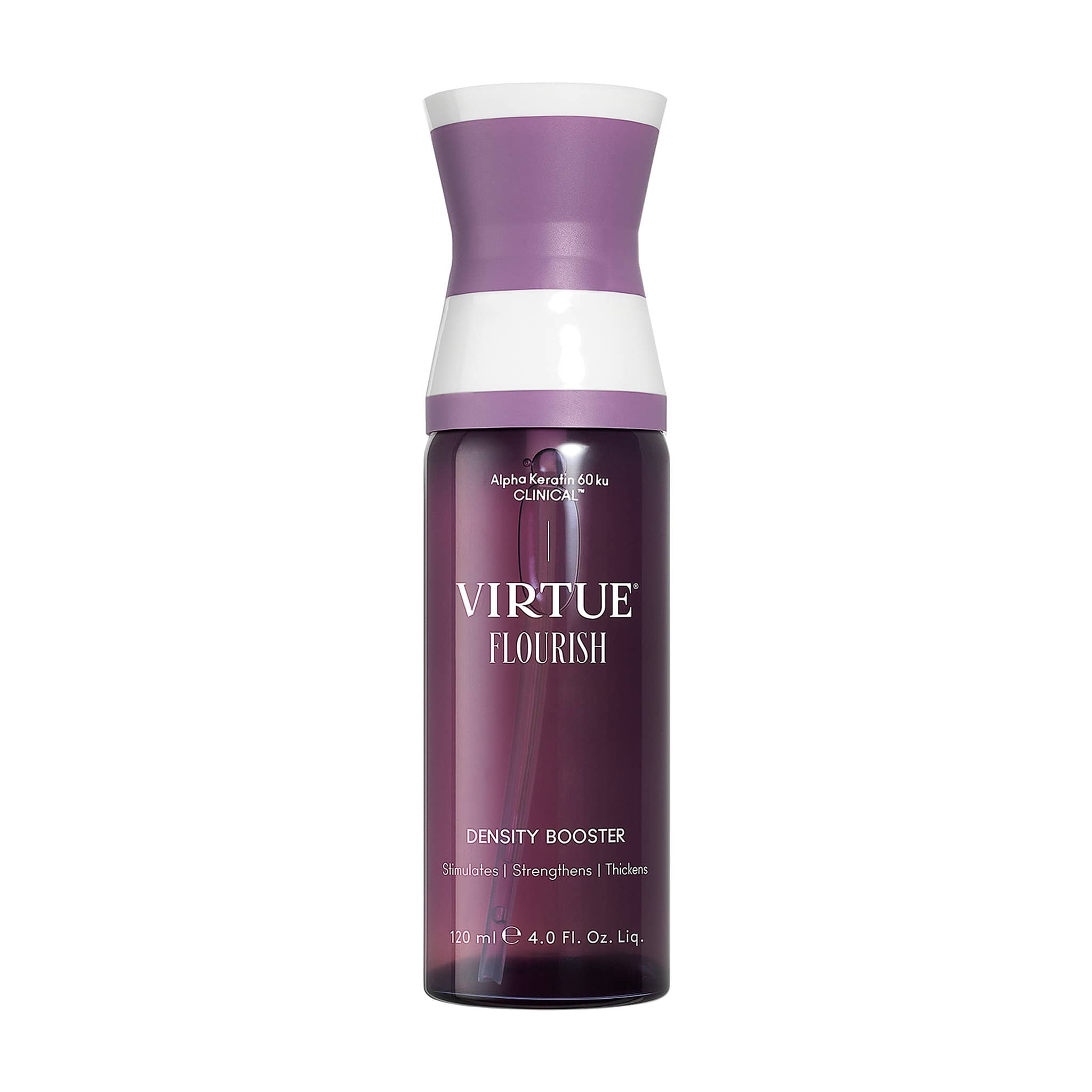 Virtue Flourish Density Booster 4 oz spray with Alpha Keratin that stimulates strengthens and thickens thinning hair