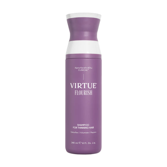 Virtue Flourish Shampoo for Thinning Hair 8 oz bottle with Alpha Keratin that detoxifies volumizes and repairs