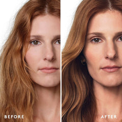VIRTUE Healing Gloss before and after on frizzy red hair showing smooth glossy results