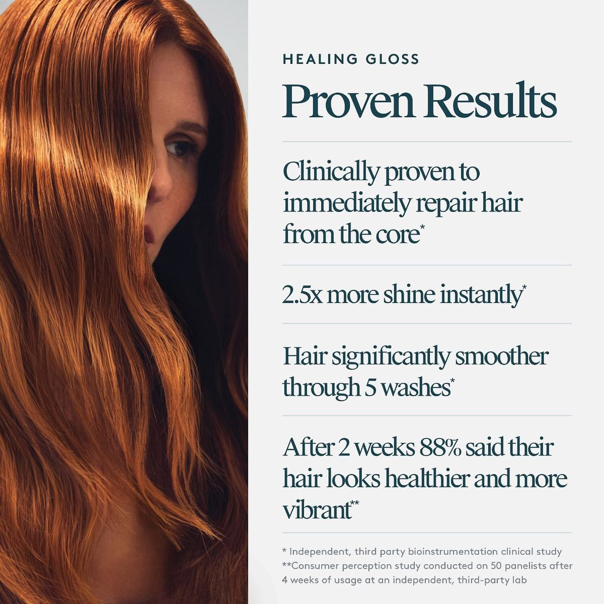 VIRTUE Healing Gloss clinically proven results on shiny healthy red hair
