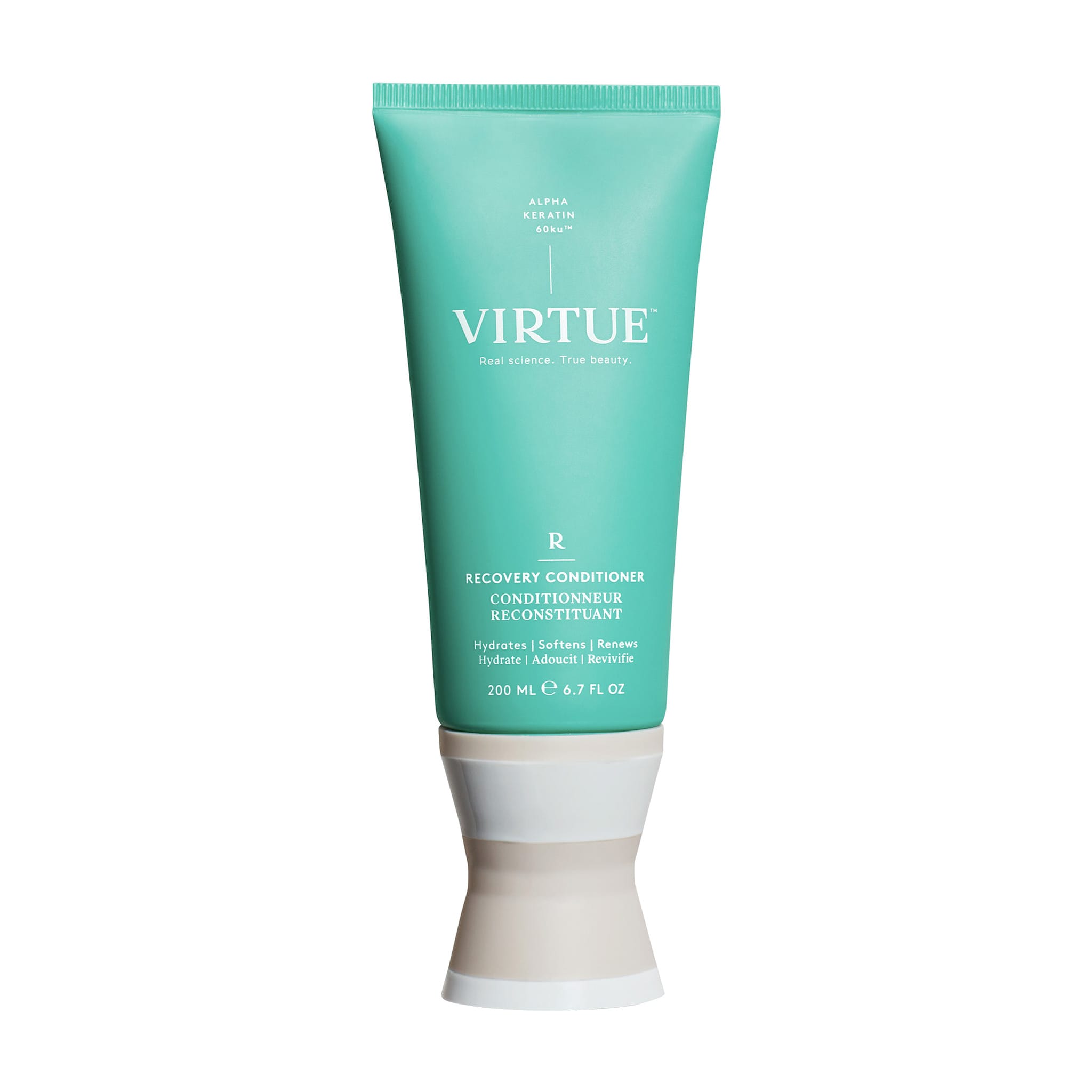 Virtue Recovery Conditioner 6.7 oz tube with Alpha Keratin that hydrates softens and renews damaged hair