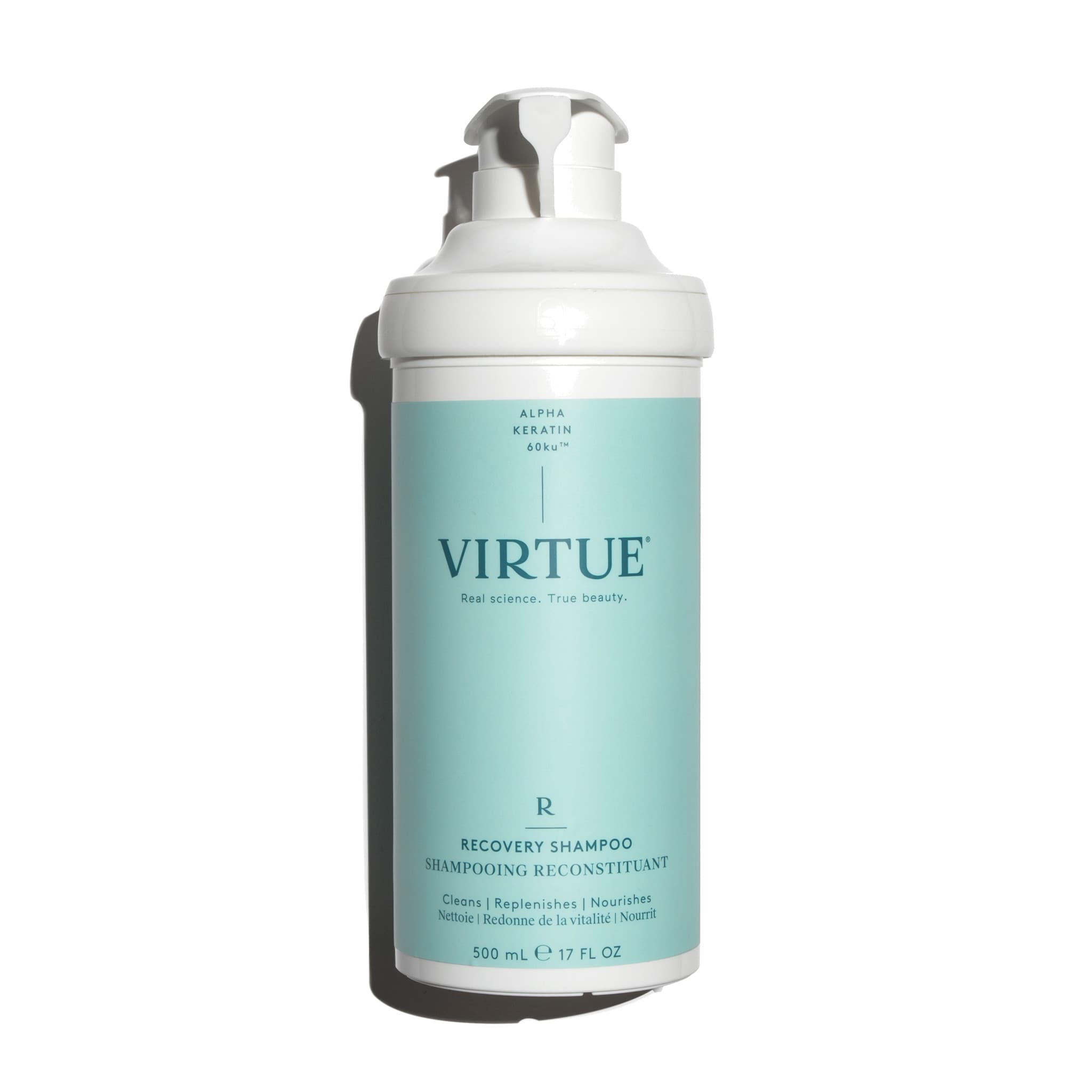 Virtue Recovery Shampoo 17 oz value size pump bottle for repairing dry and damaged hair