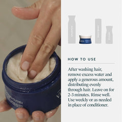 Hand scooping Virtue Restorative Treatment Mask with how to use steps for weekly hair repair