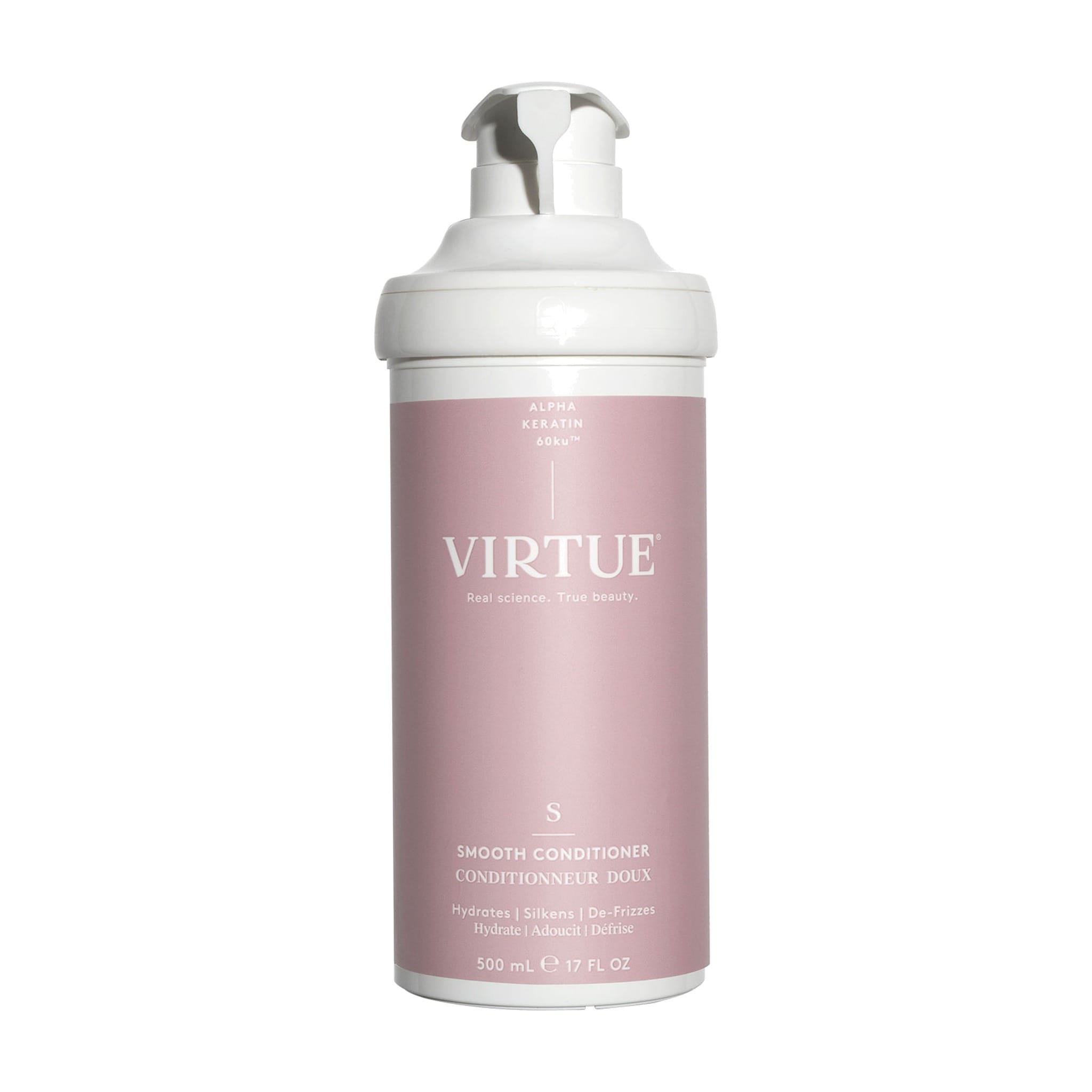 Virtue Smooth Conditioner 17 oz pump bottle size for frizz-prone and wavy hair