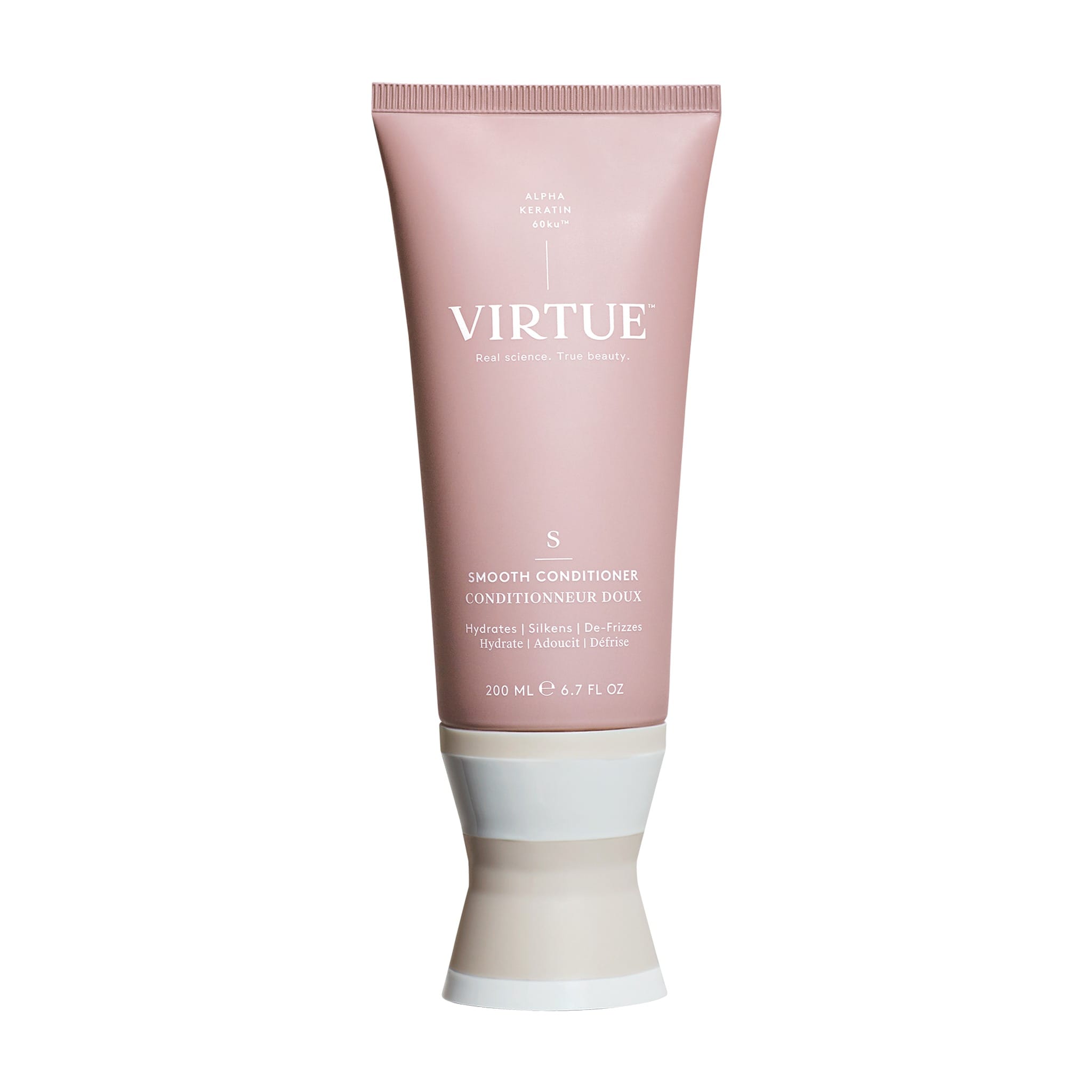 Virtue Smooth Conditioner 6.7 oz pink tube with Alpha Keratin that hydrates silkens and de-frizzes hair