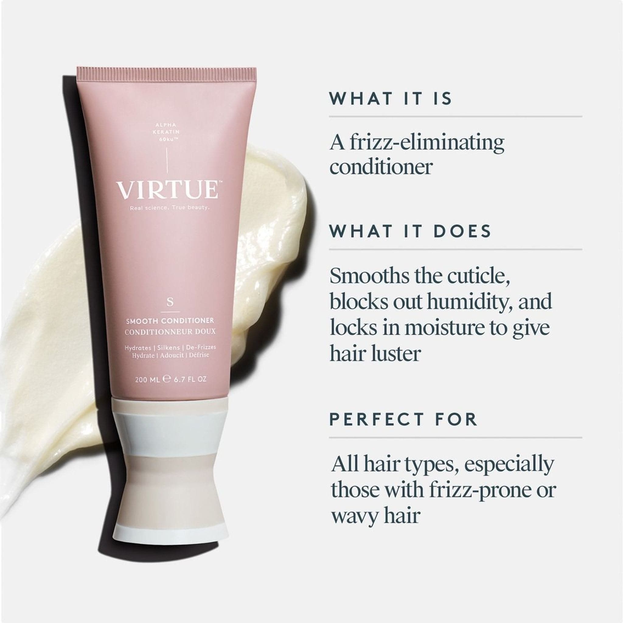 Frizz-eliminating conditioner that smooths the cuticle and blocks humidity for frizz-prone or wavy hair