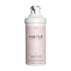 Virtue Smooth Shampoo 17 oz pump bottle size with Alpha Keratin for frizz-prone and wavy hair