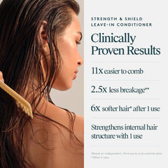 Woman combing wet hair showing VIRTUE Leave-In Conditioner clinical results for less breakage