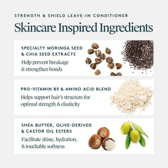 VIRTUE Strength and Shield Leave-In Conditioner ingredients moringa seed chia seed shea butter and olive