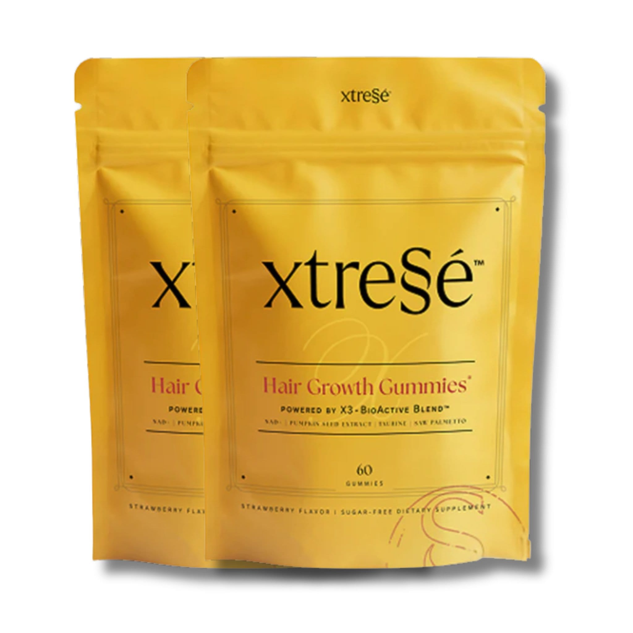 Two pack bundle of Xtressé strawberry hair growth gummies pouches
