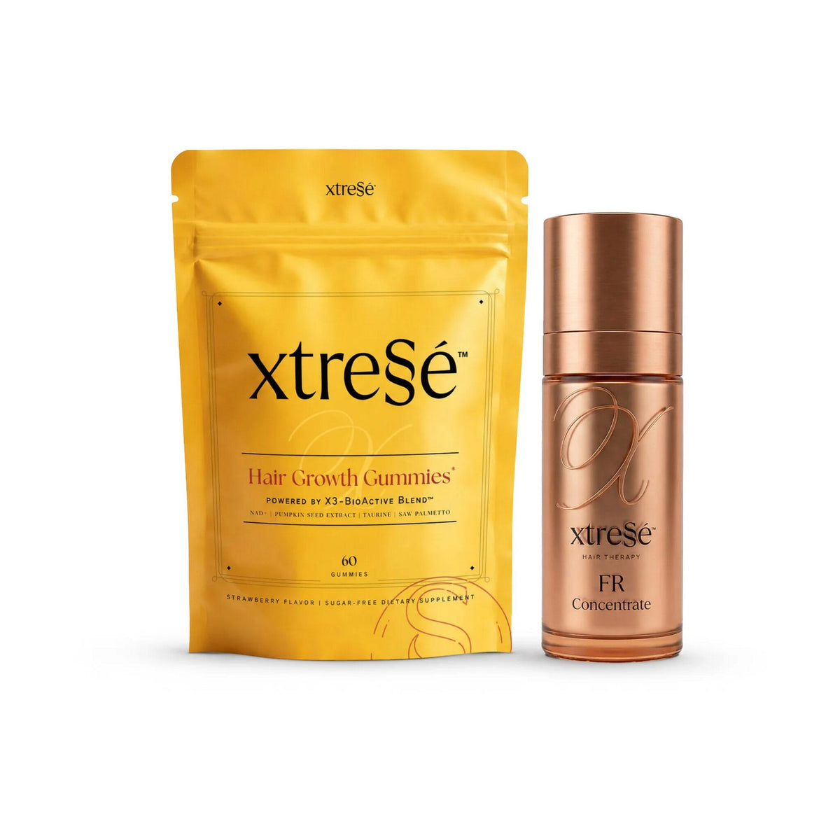 Xtressé Hair Growth Gummies and FR Concentrate hair therapy bottle bundle