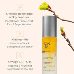 Yon-Ka Elixir Vital key ingredients — organic beech bud soy peptides niacinamide and omega oils