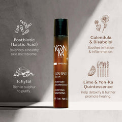 Yon-Ka SOS Spot Roll-On key ingredients — postbiotic lactic acid ichytol calendula bisabolol lime