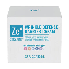 Zerafite Wrinkle Defense Barrier Cream 80ml box front, formulated for dry and wrinkle-prone skin, for Baumann Skin Types 2, 4, 14, 15, 16