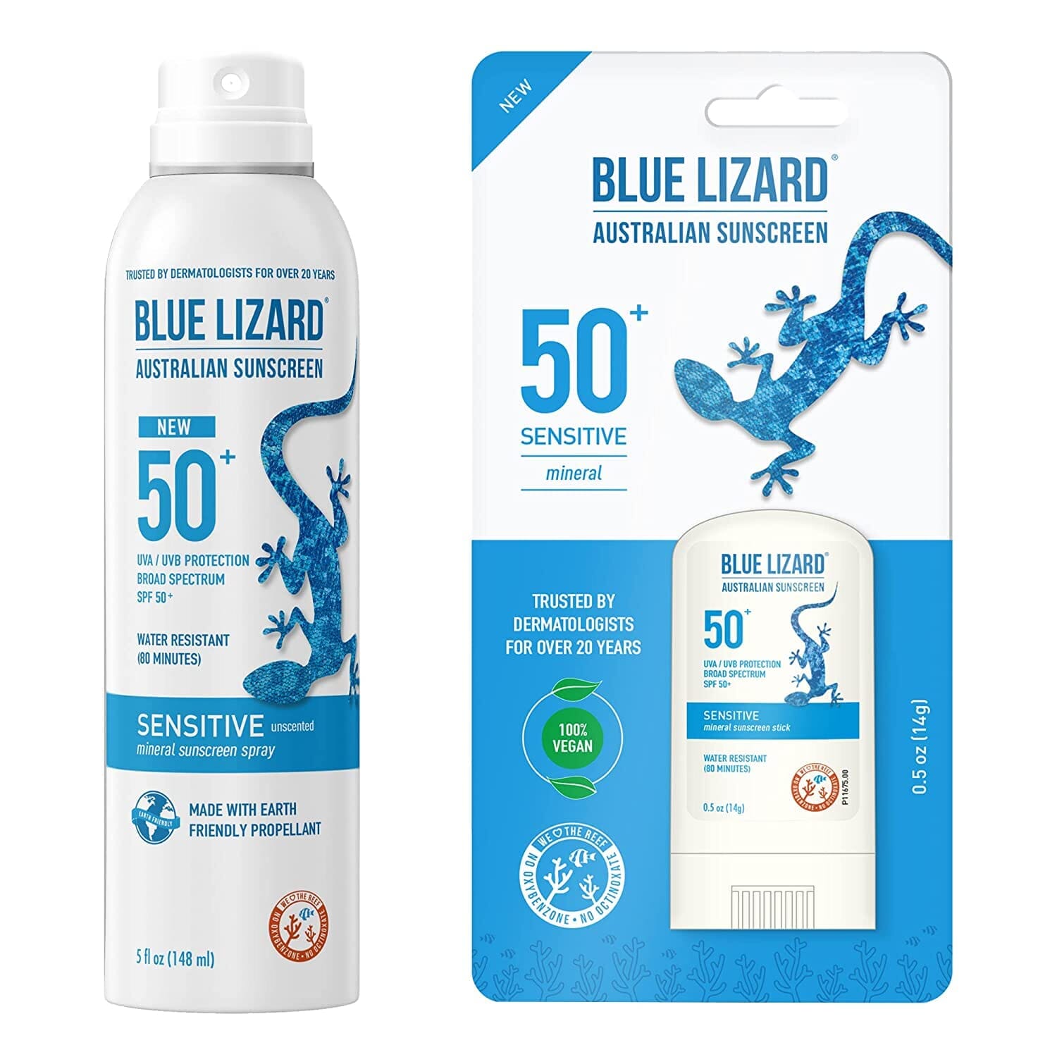 Blue Lizard Australian Sensitive Mineral Sunscreen SPF 50+ Bundle Spray & Stick Blue Lizard Shop at Exclusive Beauty Club