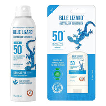 将图片加载到图库查看器，Blue Lizard Australian Sensitive Mineral Sunscreen SPF 50+ Bundle Spray &amp; Stick Blue Lizard Shop at Exclusive Beauty Club
